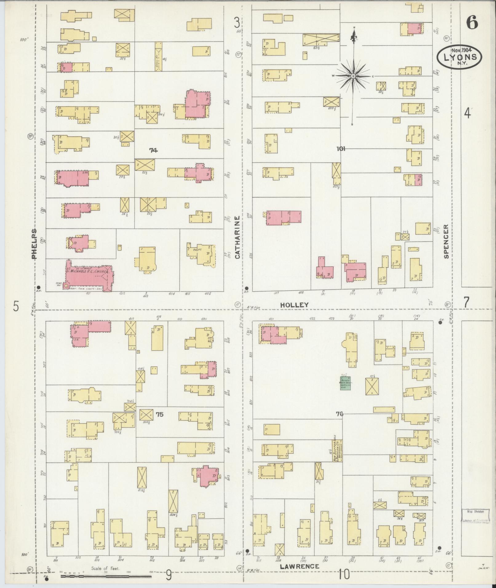 Sanborn Fire Insurance Map from Lyons, Wayne County, New York (1904), Sheet #0006 - Complete Map Set gallery image, historic Sanborn map, vintage wall art, New York New York