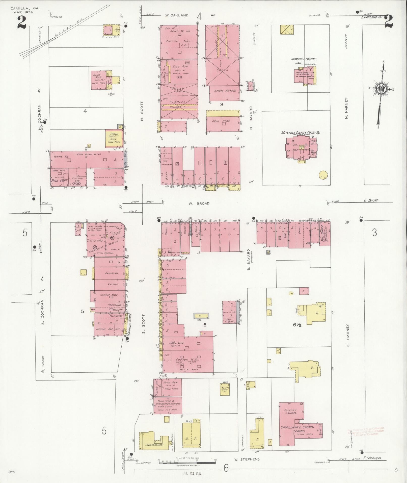 Sanborn Fire Insurance Map from Camilla, Mitchell County, Georgia (1934), Sheet #0002 - Complete Map Set gallery image, historic Sanborn map, vintage wall art, Georgia Georgia