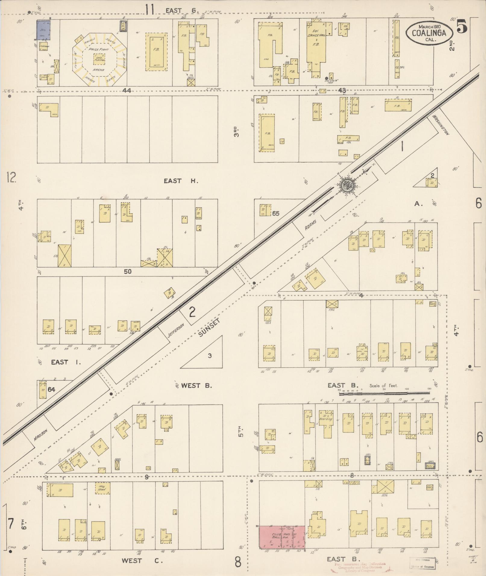 Sanborn Fire Insurance Map from Coalinga, Fresno County, California (1910), Sheet #0005 - Complete Map Set gallery image, historic Sanborn map, vintage wall art, California California