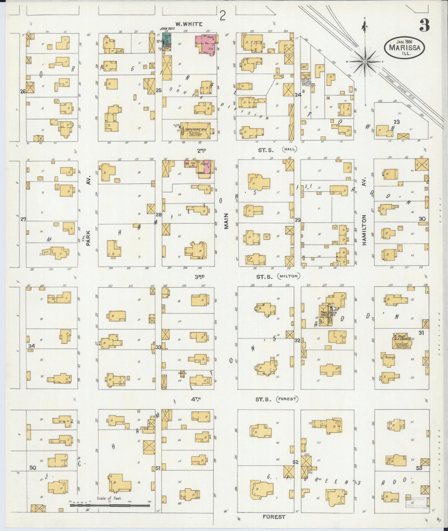 Sanborn Fire Insurance Map from Marissa, Saint Clair County, Illinois (1906), Sheet #0003 - Complete Map Set gallery image, historic Sanborn map, vintage wall art, Illinois Illinois