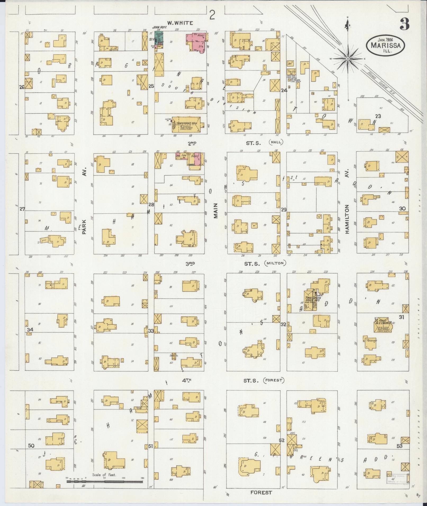 Sanborn Fire Insurance Map from Marissa, Saint Clair County, Illinois (1906), Sheet #0003 - Complete Map Set gallery image, historic Sanborn map, vintage wall art, Illinois Illinois