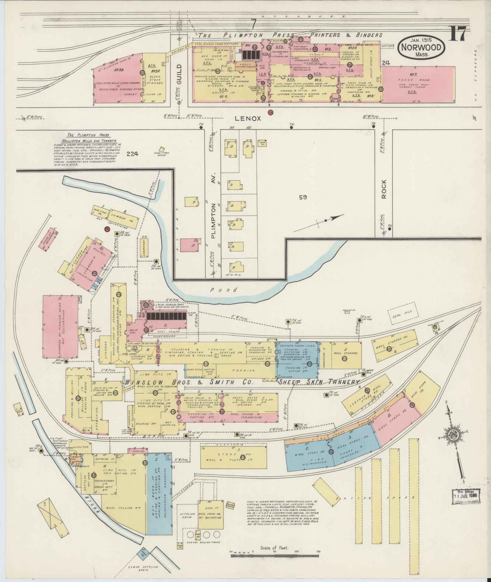 Sanborn Fire Insurance Map from Norwood, Norfolk County, Massachusetts (1915), Sheet #0017 - Complete Map Set gallery image, historic Sanborn map, vintage wall art, Massachusetts Massachusetts