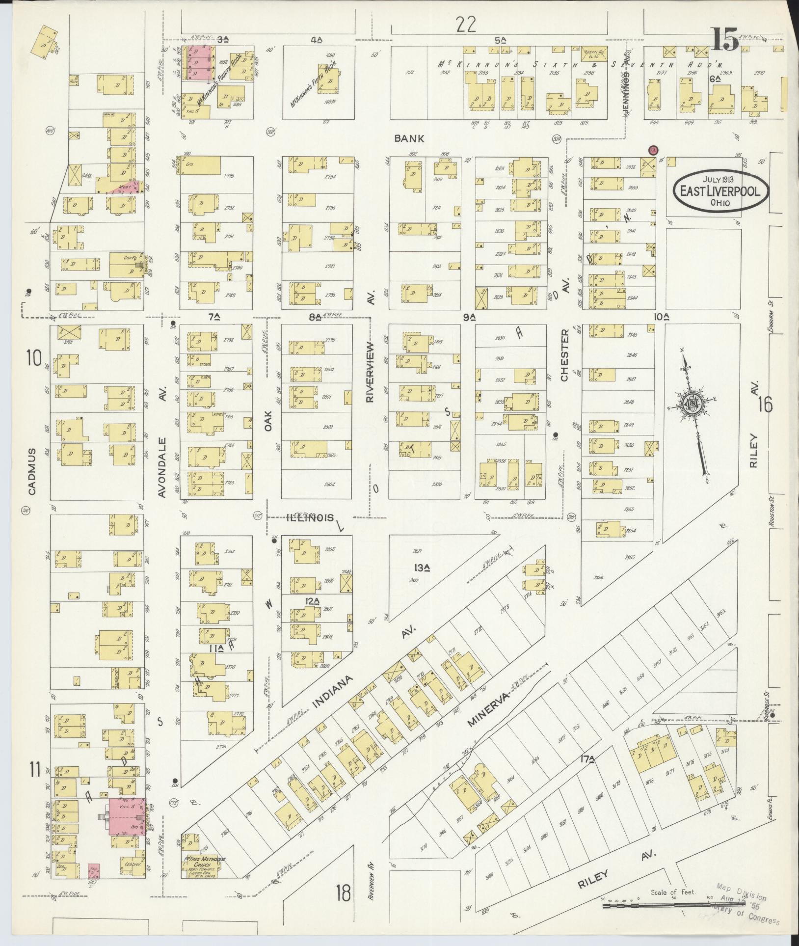 Sanborn Fire Insurance Map from East Liverpool, Columbiana County, Ohio (1913), Sheet #0015 - Historic Sanborn Fire Insurance Map Print, vintage old map wall art, antique decor, genealogy gift, Ohio Ohio map