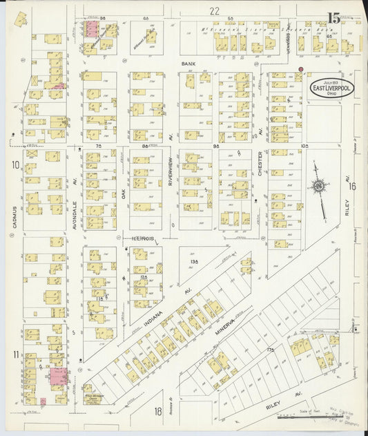 Sanborn Fire Insurance Map from East Liverpool, Columbiana County, Ohio (1913), Sheet #0015 - Historic Sanborn Fire Insurance Map Print, vintage old map wall art, antique decor, genealogy gift, Ohio Ohio map