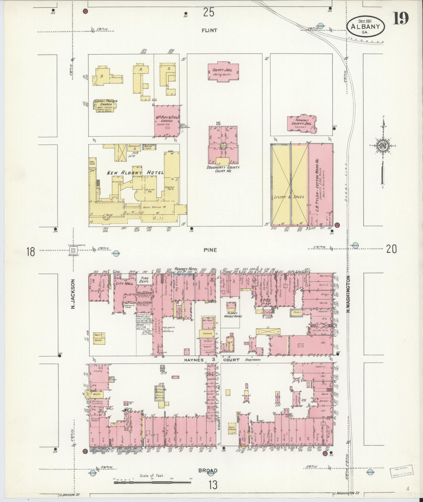 Sanborn Fire Insurance Map from Albany, Dougherty County, Georgia (1911), Sheet #0019 - Historic Sanborn Fire Insurance Map Print, vintage old map wall art, antique decor, genealogy gift, Georgia Georgia map