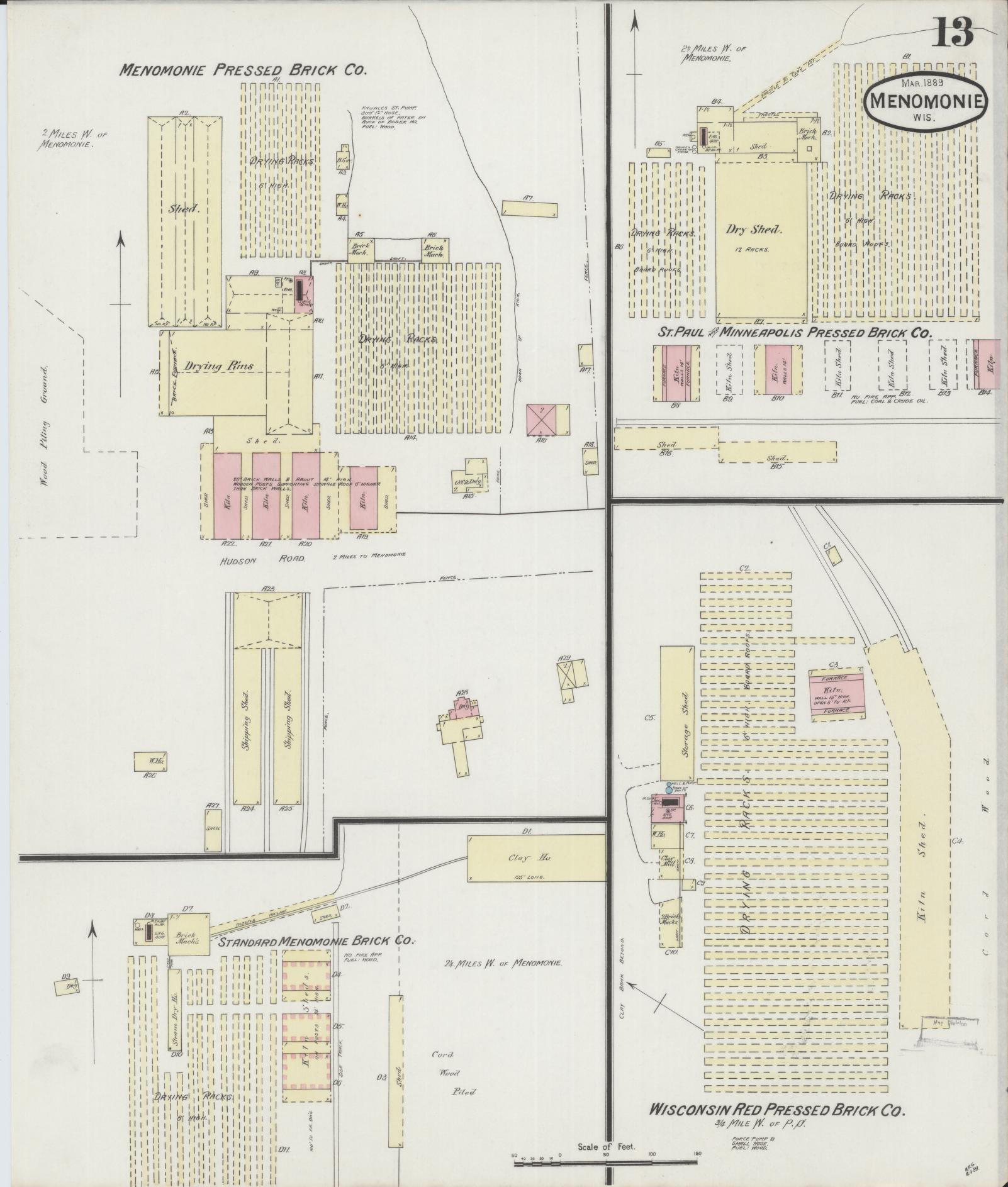 Sanborn Fire Insurance Map from Menomonie, Dunn County, Wisconsin (1889), Sheet #0013 - Complete Map Set gallery image, historic Sanborn map, vintage wall art, Wisconsin Wisconsin