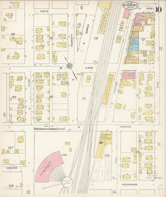 Sanborn Fire Insurance Map from Roseburg, Douglas County, Oregon (1912), Sheet #0010 - Historic Sanborn Fire Insurance Map Print, vintage old map wall art, antique decor, genealogy gift, Oregon Oregon map