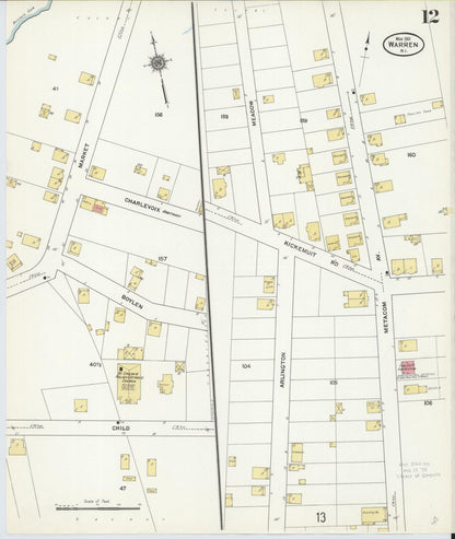 Sanborn Fire Insurance Map from Warren, Bristol County, Rhode Island (1911), Sheet #0012 - Complete Map Set gallery image, historic Sanborn map, vintage wall art, Rhode Island Rhode Island