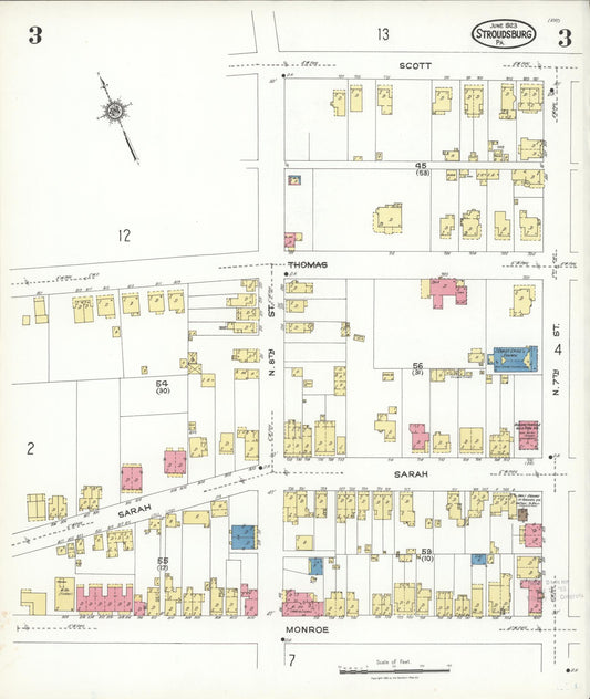 Sanborn Fire Insurance Map from Stroudsburg, Monroe County, Pennsylvania (1923), Sheet #0003 - Historic Sanborn Fire Insurance Map Print, vintage old map wall art, antique decor, genealogy gift, Pennsylvania Pennsylvania map