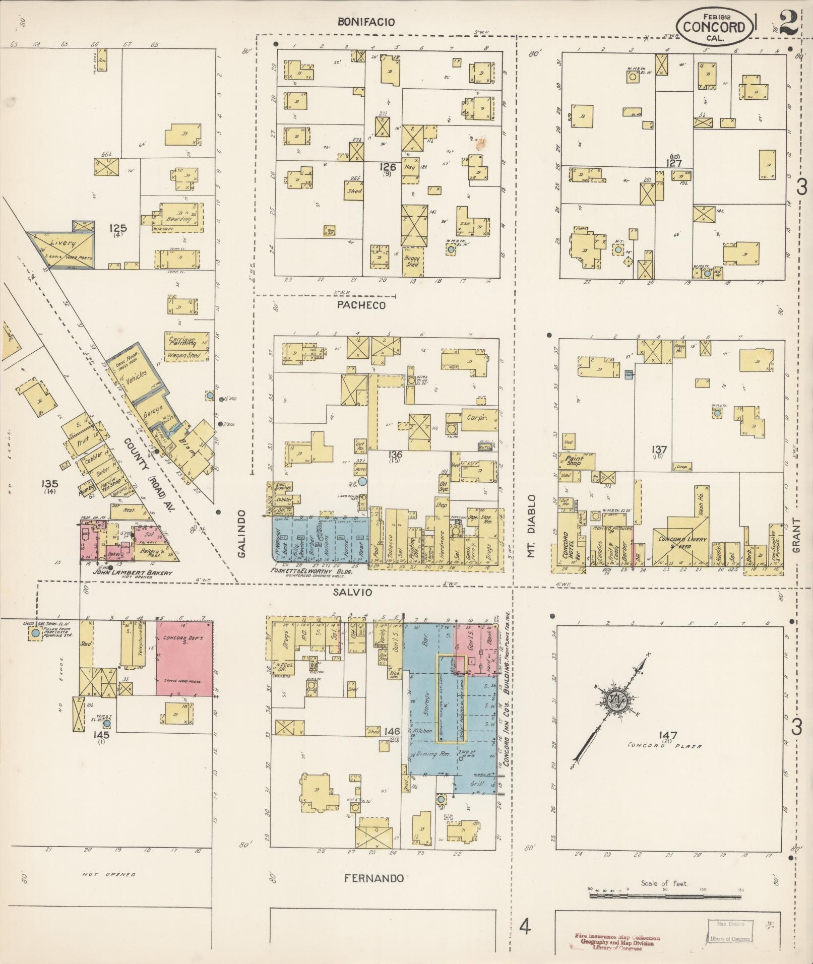 Sanborn Fire Insurance Map from Concord, Contra Costa County, California (1912), Sheet #0002 - Complete Map Set gallery image, historic Sanborn map, vintage wall art, California California