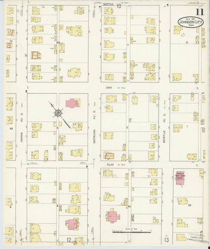 Sanborn Fire Insurance Map from Johnson City, Washington County, Tennessee (1913), Sheet #0011 - Complete Map Set gallery image, historic Sanborn map, vintage wall art, Tennessee Tennessee