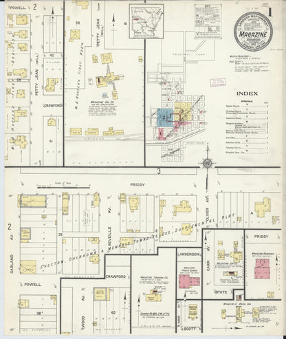 Sanborn Fire Insurance Map from Magazine, Logan County, Arkansas (1913), Sheet #0001 - Complete Map Set gallery image, historic Sanborn map, vintage wall art, Arkansas Arkansas