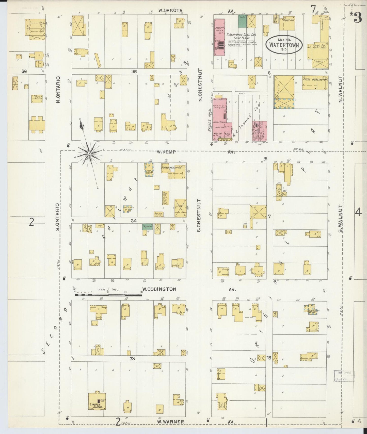Sanborn Fire Insurance Map from Watertown, Codington County, South Dakota (1904), Sheet #0003 - Complete Map Set gallery image, historic Sanborn map, vintage wall art, South Dakota South Dakota