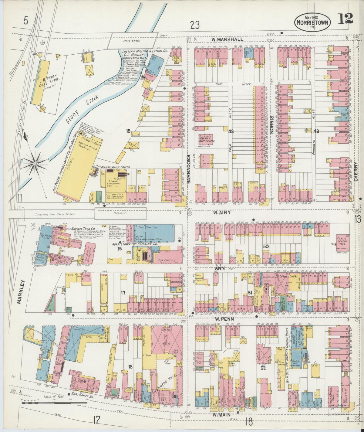 Sanborn Fire Insurance Map from Norristown, Montgomery County, Pennsylvania (1902), Sheet #0012 - Historic Sanborn Fire Insurance Map Print, vintage old map wall art, antique decor, genealogy gift, Pennsylvania Pennsylvania map
