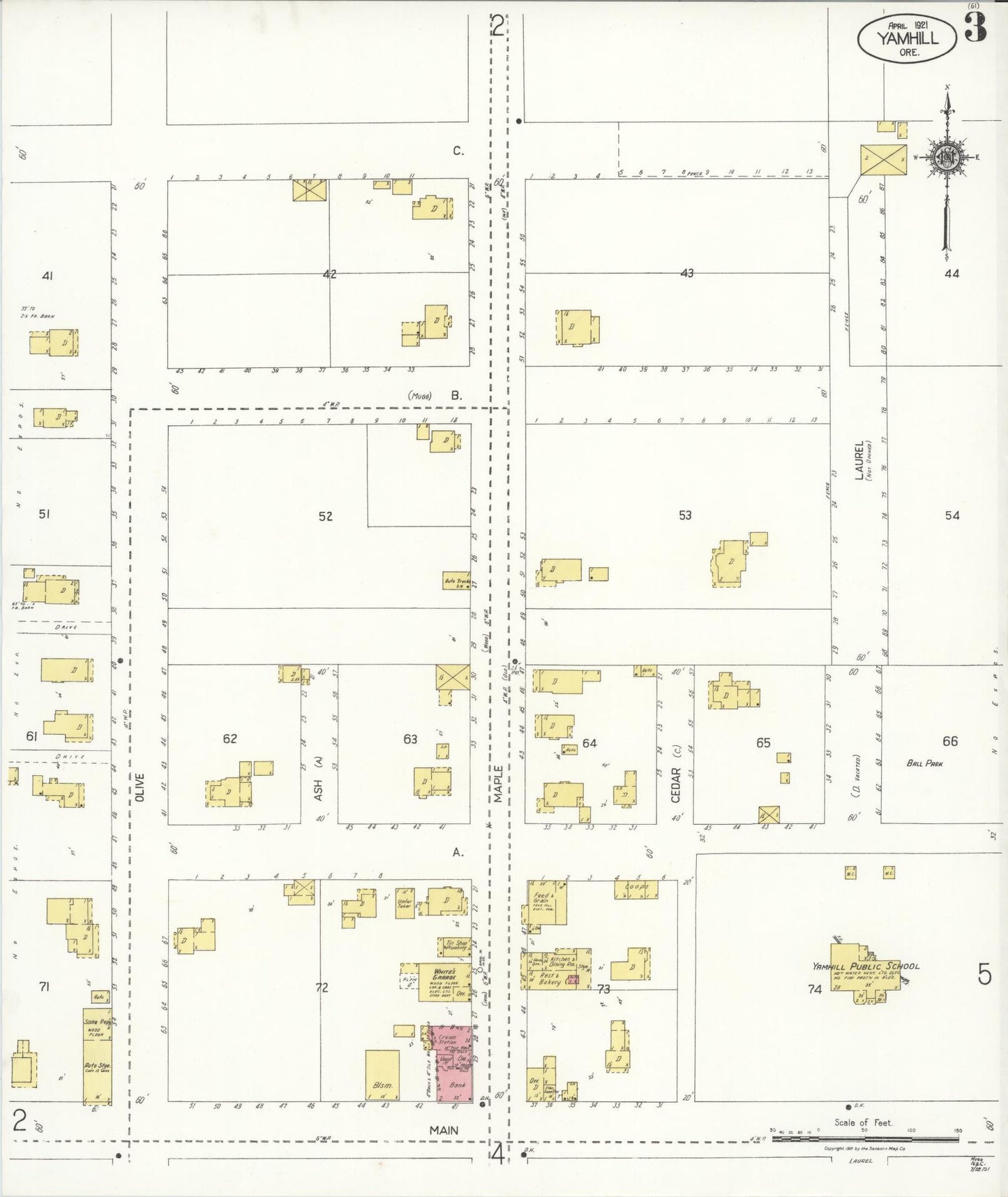 Sanborn Fire Insurance Map from Yamhill, Yamhill County, Oregon (1921), Sheet #0003 - Complete Map Set gallery image, historic Sanborn map, vintage wall art, Oregon Oregon