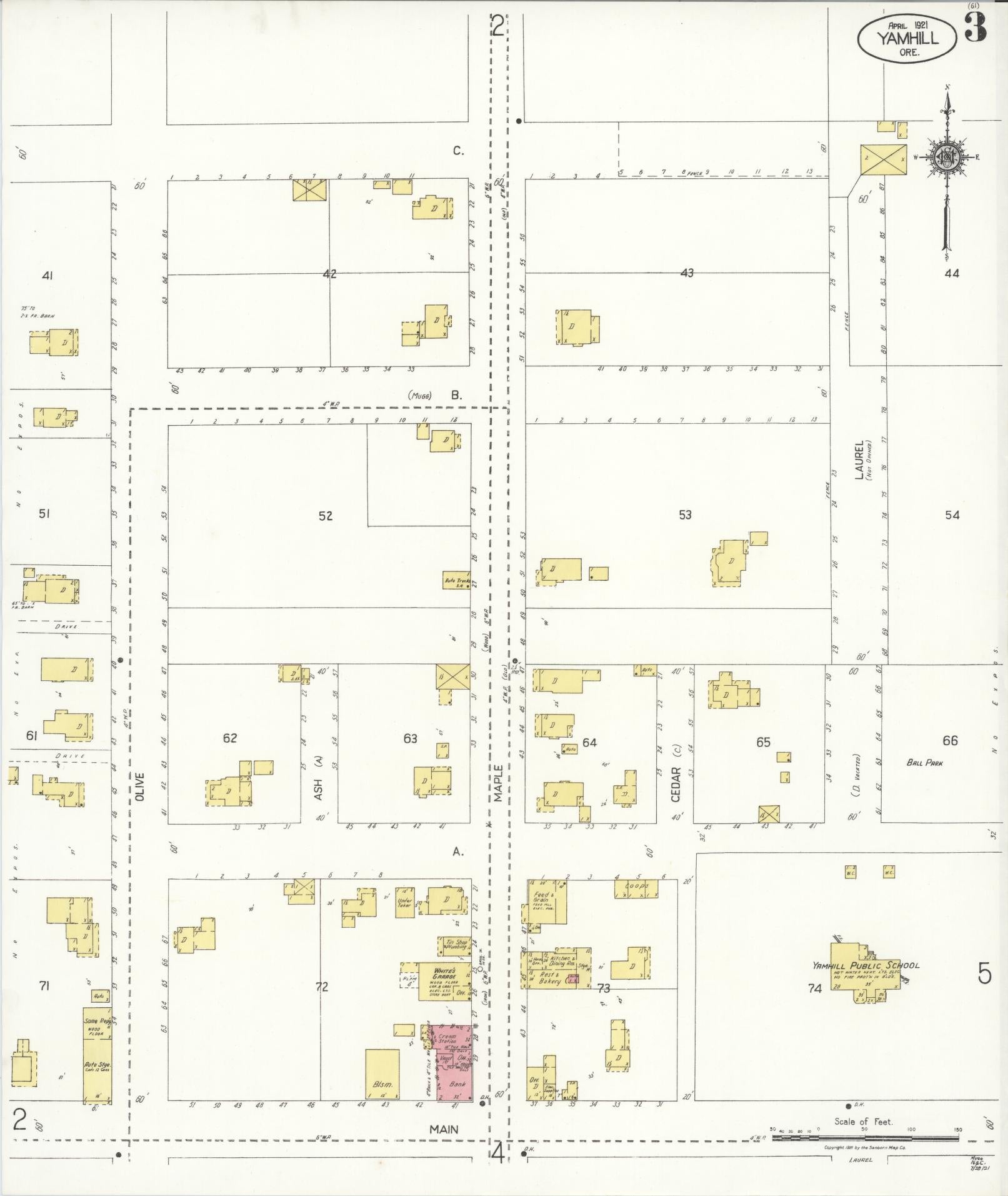 Sanborn Fire Insurance Map from Yamhill, Yamhill County, Oregon (1921), Sheet #0003 - Complete Map Set gallery image, historic Sanborn map, vintage wall art, Oregon Oregon