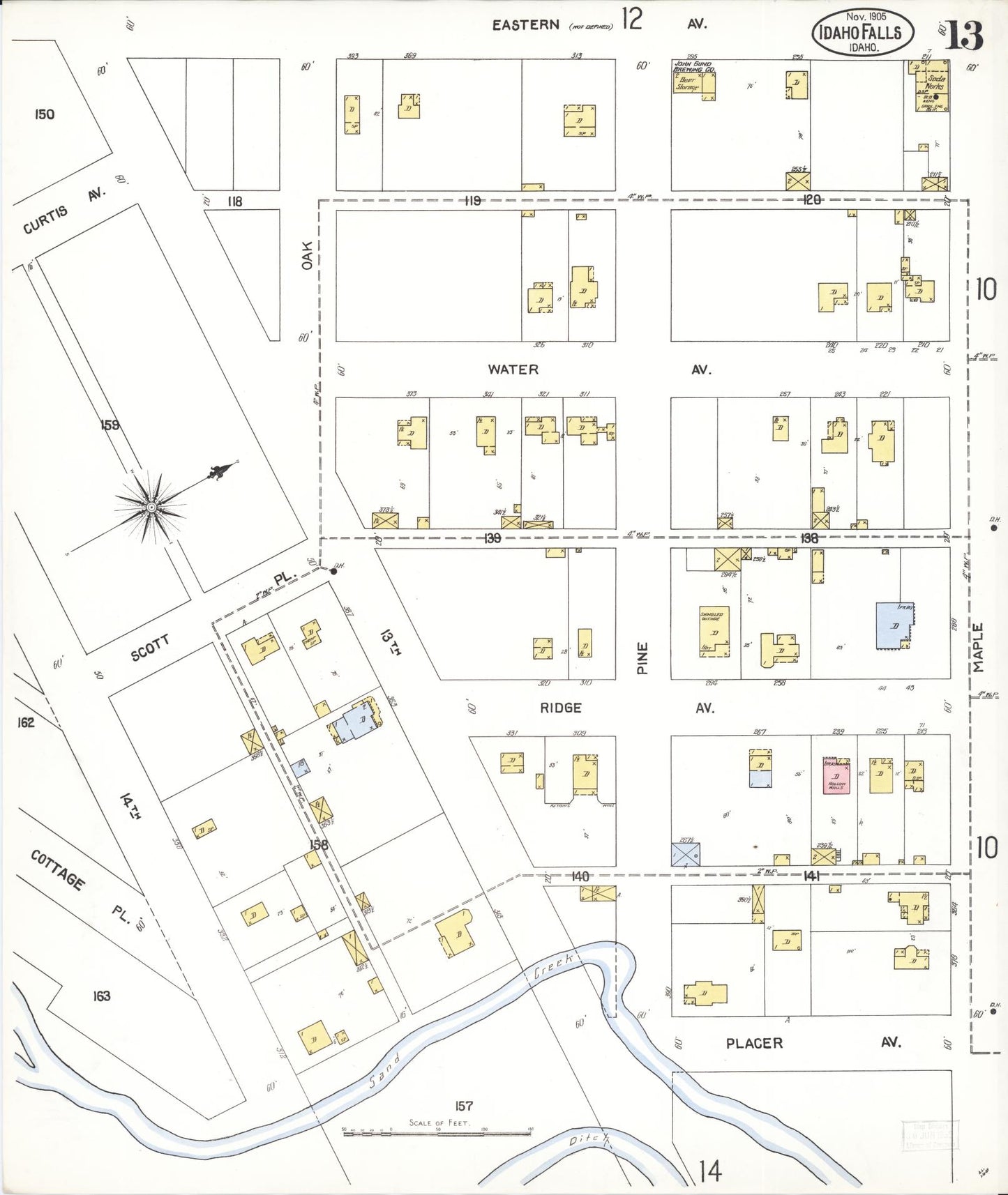 Sanborn Fire Insurance Map from Idaho Falls, Bonneville County, Idaho (1905), Sheet #0013 - Complete Map Set gallery image, historic Sanborn map, vintage wall art, Idaho Idaho