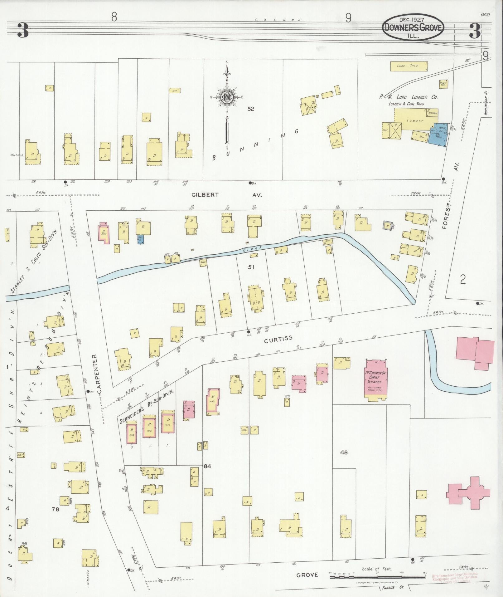Sanborn Fire Insurance Map from Downers Grove, Dupage County, Illinois (1927), Sheet #0003 - Complete Map Set gallery image, historic Sanborn map, vintage wall art, Illinois Illinois