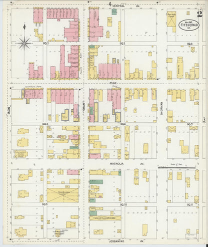 Sanborn Fire Insurance Map from Fitzgerald, Ben Hill County, Georgia (1903), Sheet #0002 - Complete Map Set gallery image, historic Sanborn map, vintage wall art, Georgia Georgia