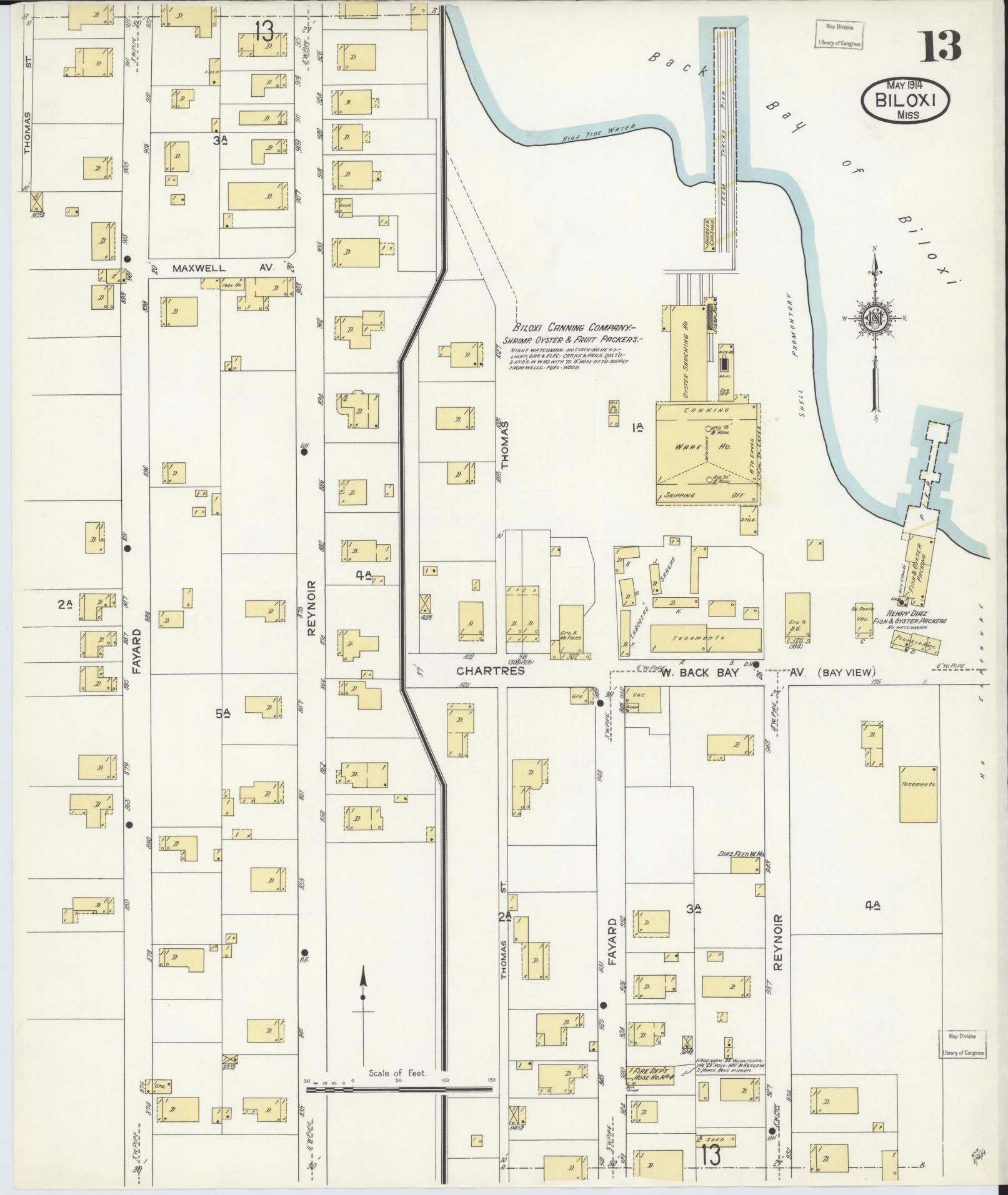 Sanborn Fire Insurance Map from Biloxi, Harrison County, Mississippi (1914), Sheet #0013 - Complete Map Set gallery image, historic Sanborn map, vintage wall art, Mississippi Mississippi