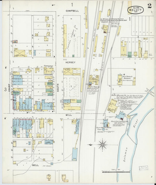 Sanborn Fire Insurance Map from Beloit, Mitchell County, Kansas (1896), Sheet #0002 - Historic Sanborn Fire Insurance Map Print, vintage old map wall art, antique decor, genealogy gift, Kansas Kansas map