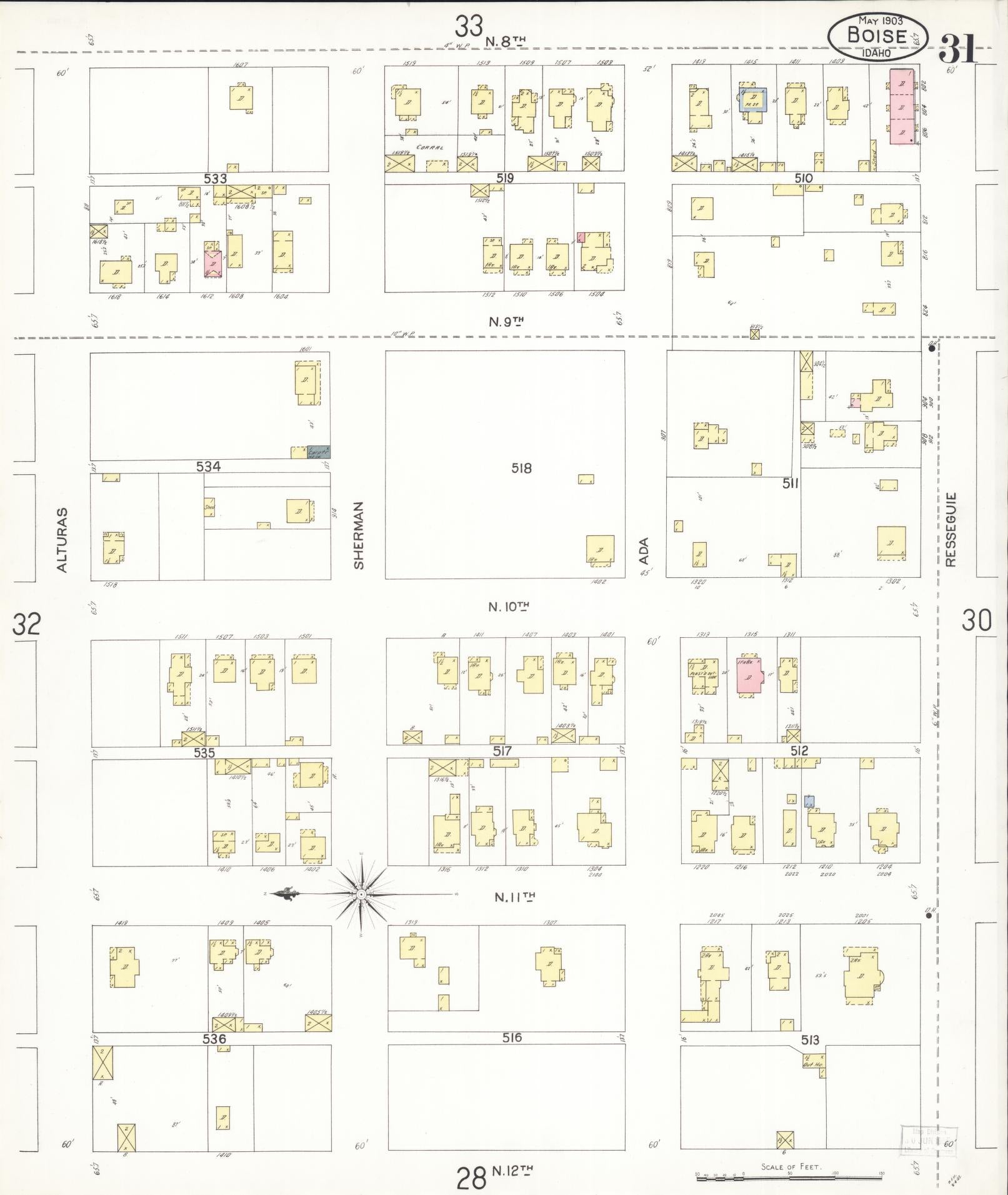 Sanborn Fire Insurance Map from Boise, Ada County, Idaho (1903), Sheet #0031 - Historic Sanborn Fire Insurance Map Print, vintage old map wall art, antique decor, genealogy gift, Idaho Idaho map