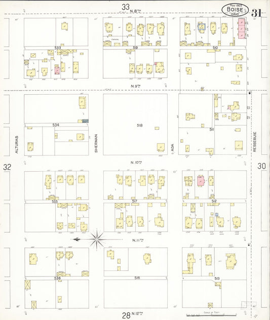 Sanborn Fire Insurance Map from Boise, Ada County, Idaho (1903), Sheet #0031 - Historic Sanborn Fire Insurance Map Print, vintage old map wall art, antique decor, genealogy gift, Idaho Idaho map