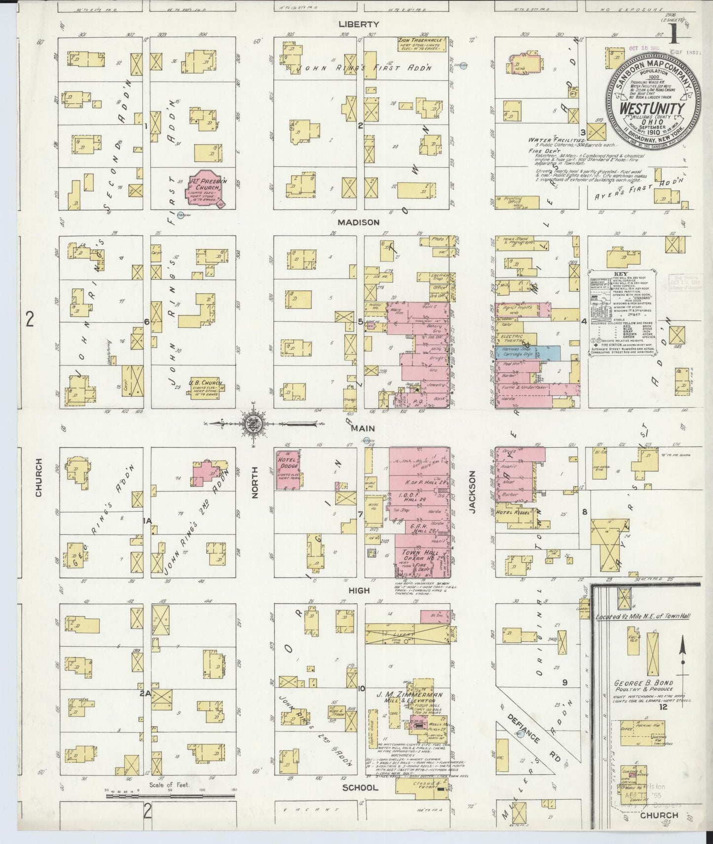Sanborn Fire Insurance Map from West Unity, Williams County, Ohio (1910), Sheet #0001 - Historic Sanborn Fire Insurance Map Print, vintage old map wall art, antique decor, genealogy gift, Ohio Ohio map