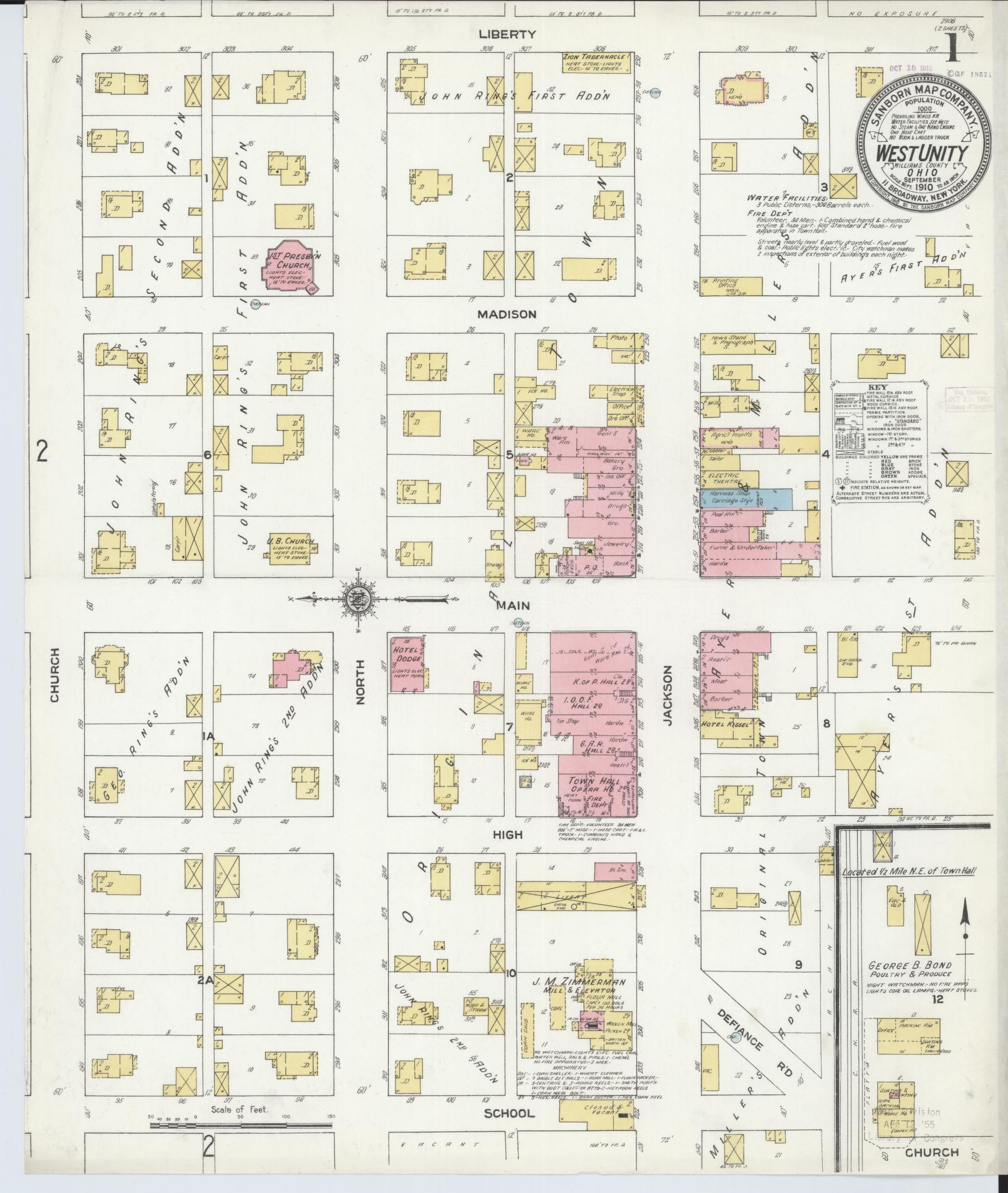 Sanborn Fire Insurance Map from West Unity, Williams County, Ohio (1910), Sheet #0001 - Historic Sanborn Fire Insurance Map Print, vintage old map wall art, antique decor, genealogy gift, Ohio Ohio map