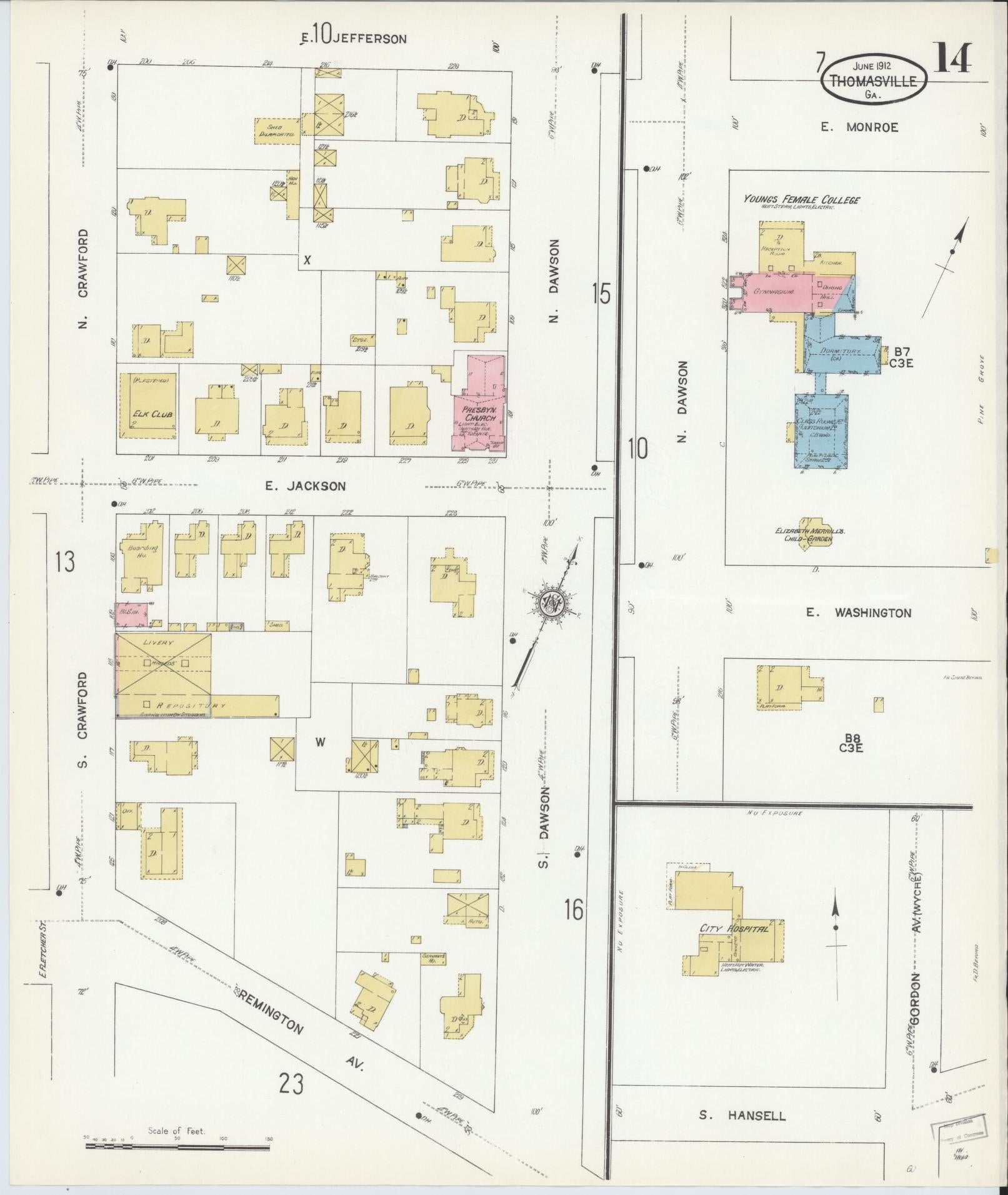 Sanborn Fire Insurance Map from Thomasville, Thomas County, Georgia (1912), Sheet #0014 - Complete Map Set gallery image, historic Sanborn map, vintage wall art, Georgia Georgia