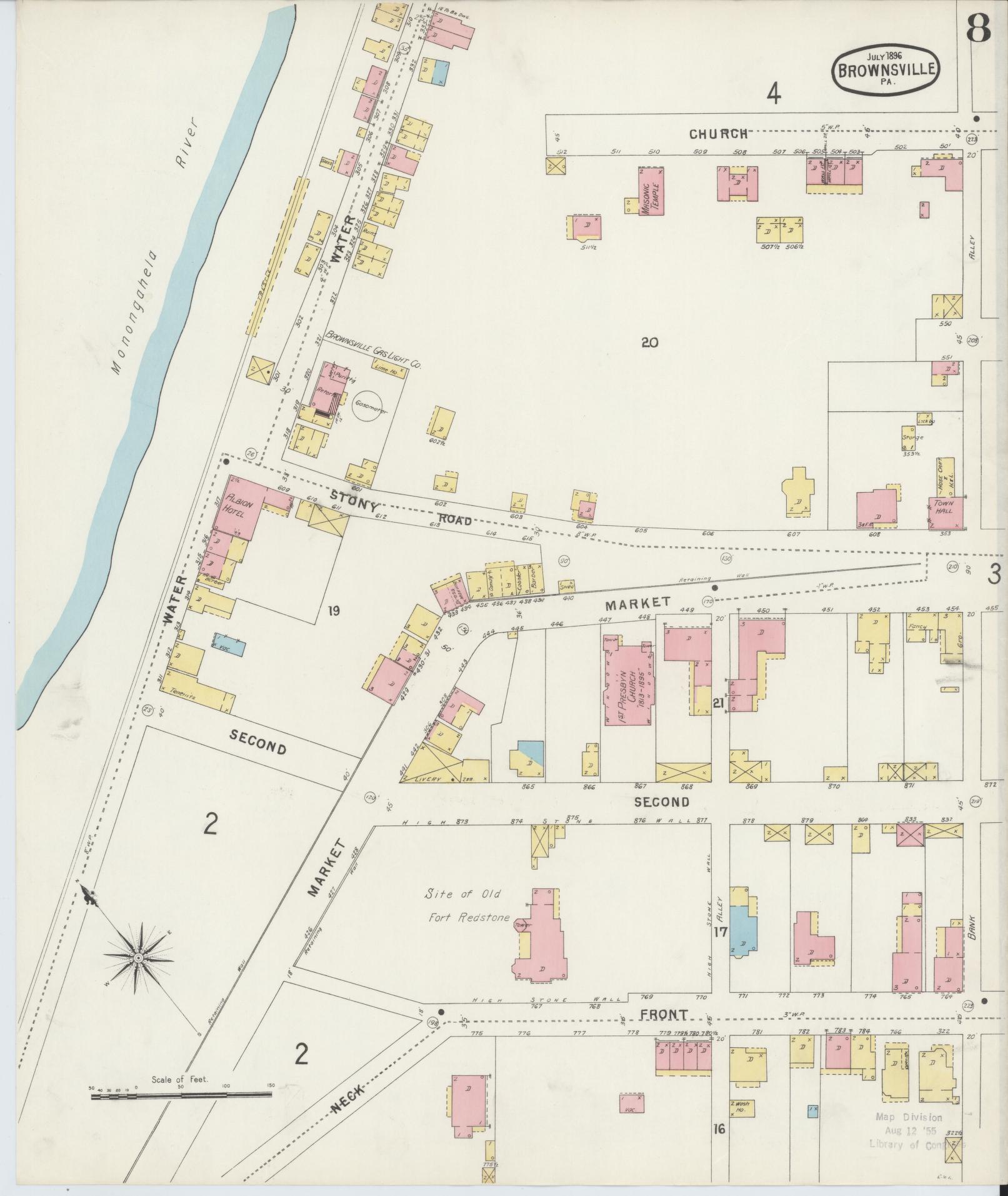 Sanborn Fire Insurance Map from Brownsville, Fayette County, Pennsylvania (1896), Sheet #0008 - Historic Sanborn Fire Insurance Map Print, vintage old map wall art, antique decor, genealogy gift, Pennsylvania Pennsylvania map