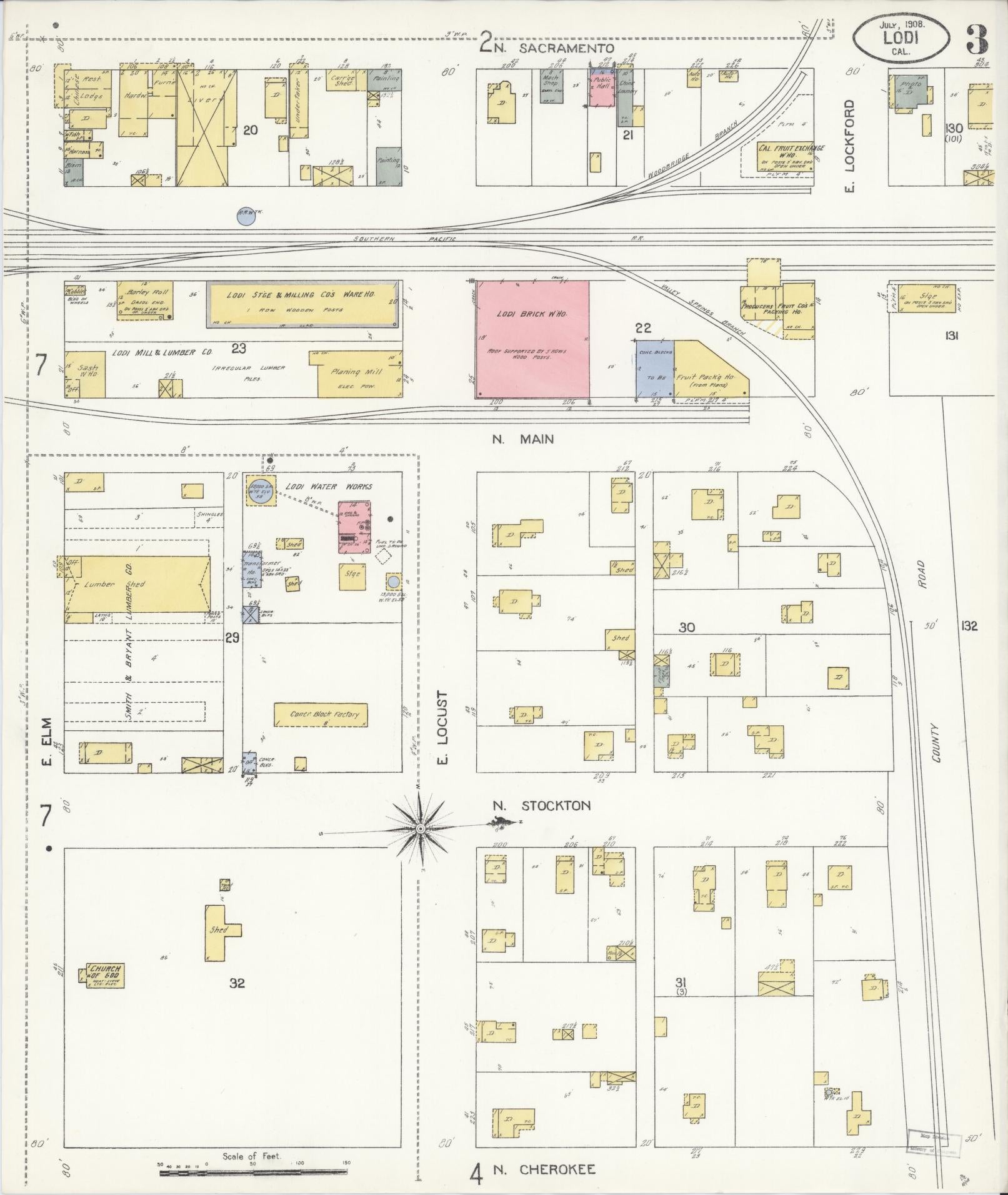 Sanborn Fire Insurance Map from Lodi, San Joaquin County, California (1908), Sheet #0003 - Historic Sanborn Fire Insurance Map Print, vintage old map wall art, antique decor, genealogy gift, California California map