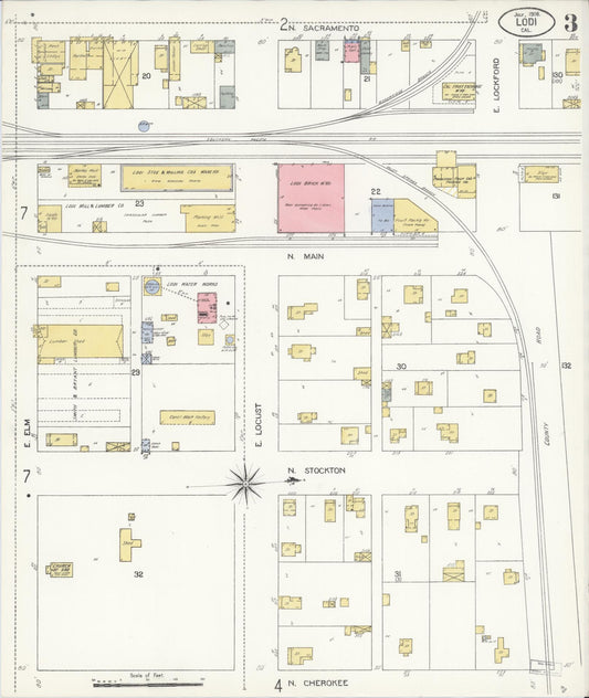 Sanborn Fire Insurance Map from Lodi, San Joaquin County, California (1908), Sheet #0003 - Historic Sanborn Fire Insurance Map Print, vintage old map wall art, antique decor, genealogy gift, California California map