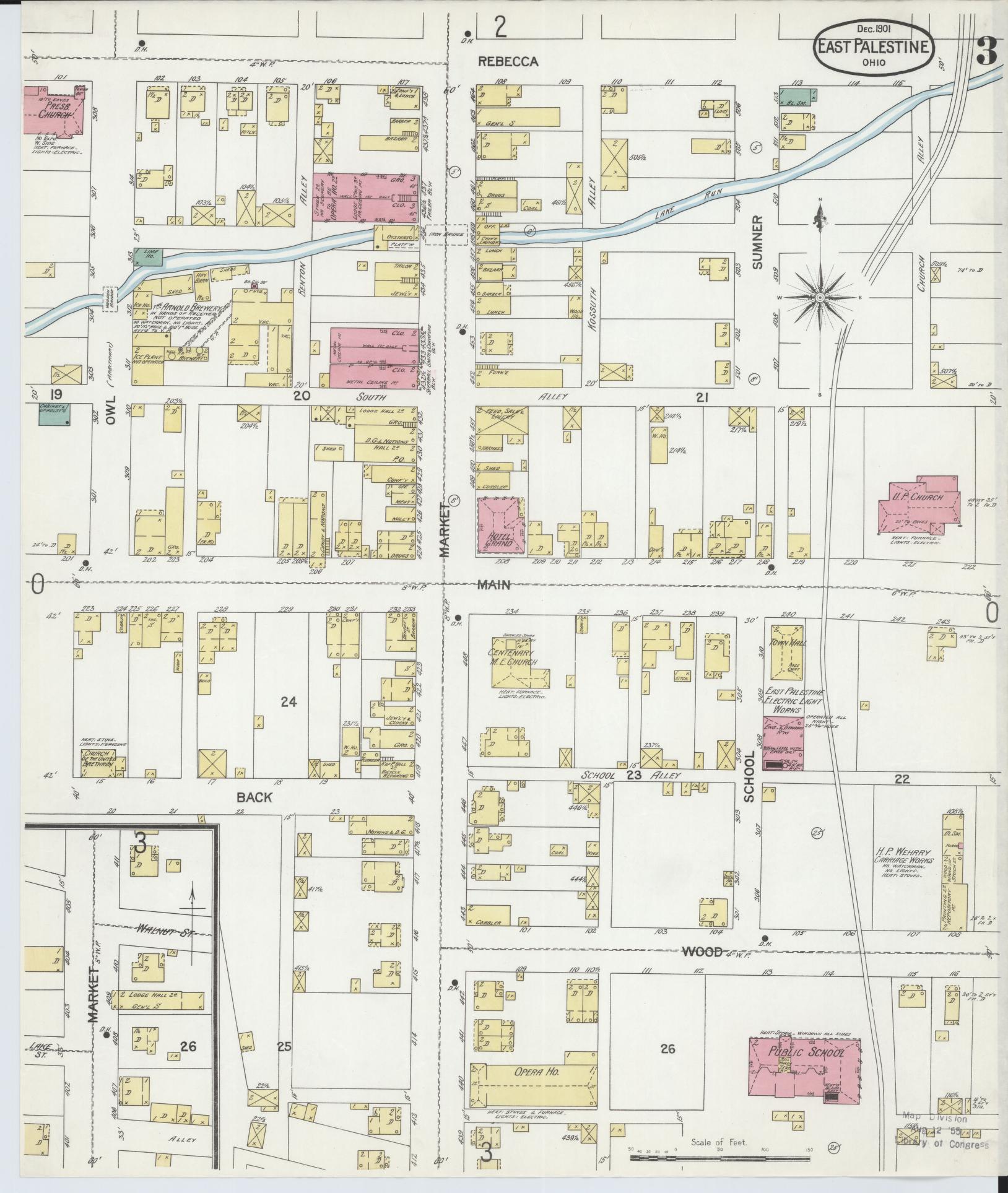 Sanborn Fire Insurance Map from East Palestine, Columbiana County, Ohio (1901), Sheet #0003 - Historic Sanborn Fire Insurance Map Print, vintage old map wall art, antique decor, genealogy gift, Ohio Ohio map
