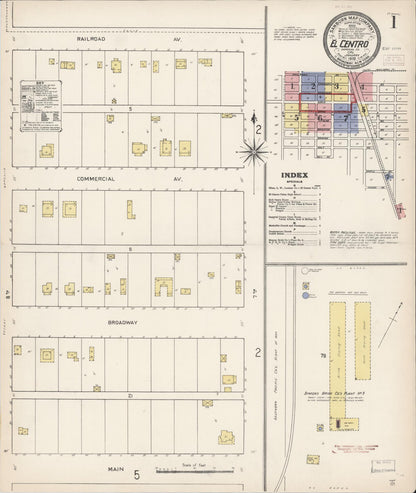 Sanborn Fire Insurance Map from El Centro, Imperial County, California (1910), Sheet #0001 - Historic Sanborn Fire Insurance Map Print, vintage old map wall art, antique decor, genealogy gift, California California map
