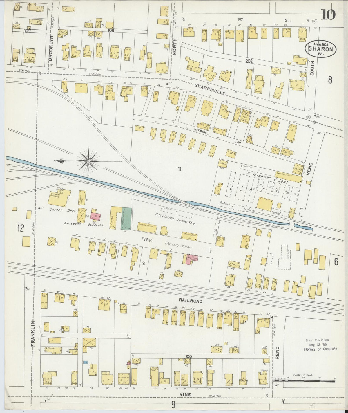 Sanborn Fire Insurance Map from Sharon, Mercer County, Pennsylvania (1903), Sheet #0010 - Historic Sanborn Fire Insurance Map Print, vintage old map wall art, antique decor, genealogy gift, Pennsylvania Pennsylvania map