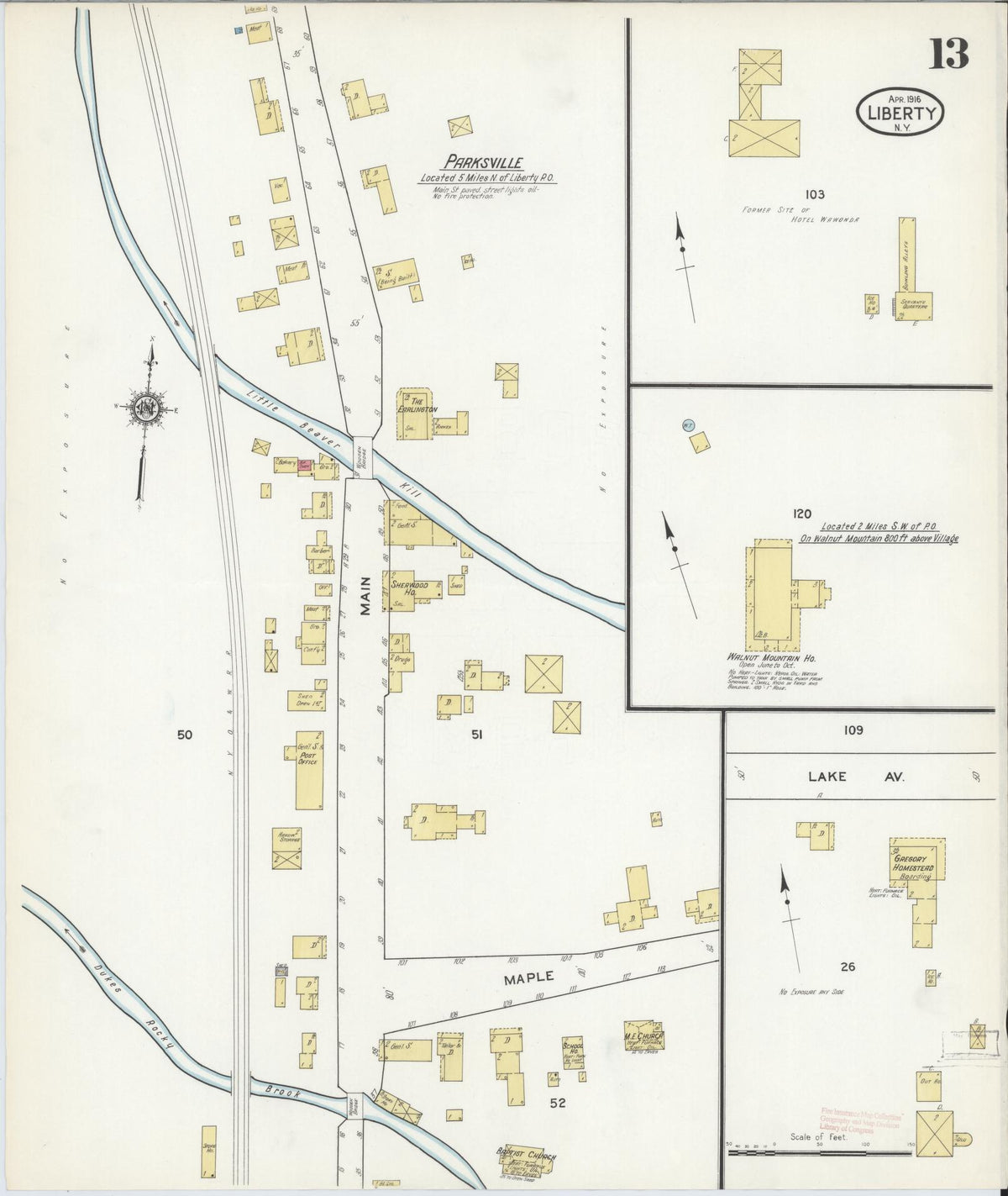 Sanborn Fire Insurance Map from Liberty, Sullivan County, New York (1916), Sheet #0013 - Complete Map Set gallery image, historic Sanborn map, vintage wall art, New York New York