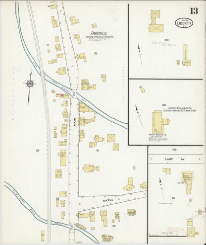 Sanborn Fire Insurance Map from Liberty, Sullivan County, New York (1916), Sheet #0013 - Complete Map Set gallery image, historic Sanborn map, vintage wall art, New York New York