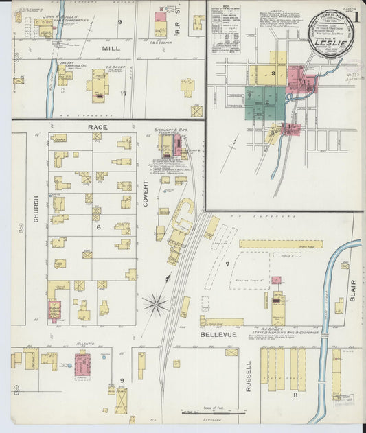 Sanborn Fire Insurance Map from Leslie, Ingham County, Michigan (1893), Sheet #0001 - Historic Sanborn Fire Insurance Map Print, vintage old map wall art, antique decor, genealogy gift, Michigan Michigan map