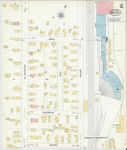 Sanborn Fire Insurance Map from Malone, Franklin County, New York (1908), Sheet #0002 - Complete Map Set gallery image, historic Sanborn map, vintage wall art, New York New York