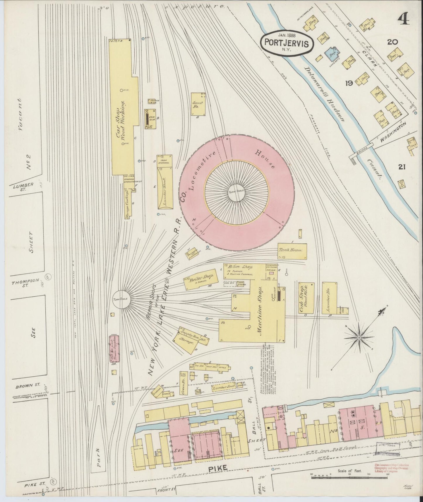 Sanborn Fire Insurance Map from Port Jervis, Orange County, New York (1888), Sheet #0004 - Complete Map Set gallery image, historic Sanborn map, vintage wall art, New York New York