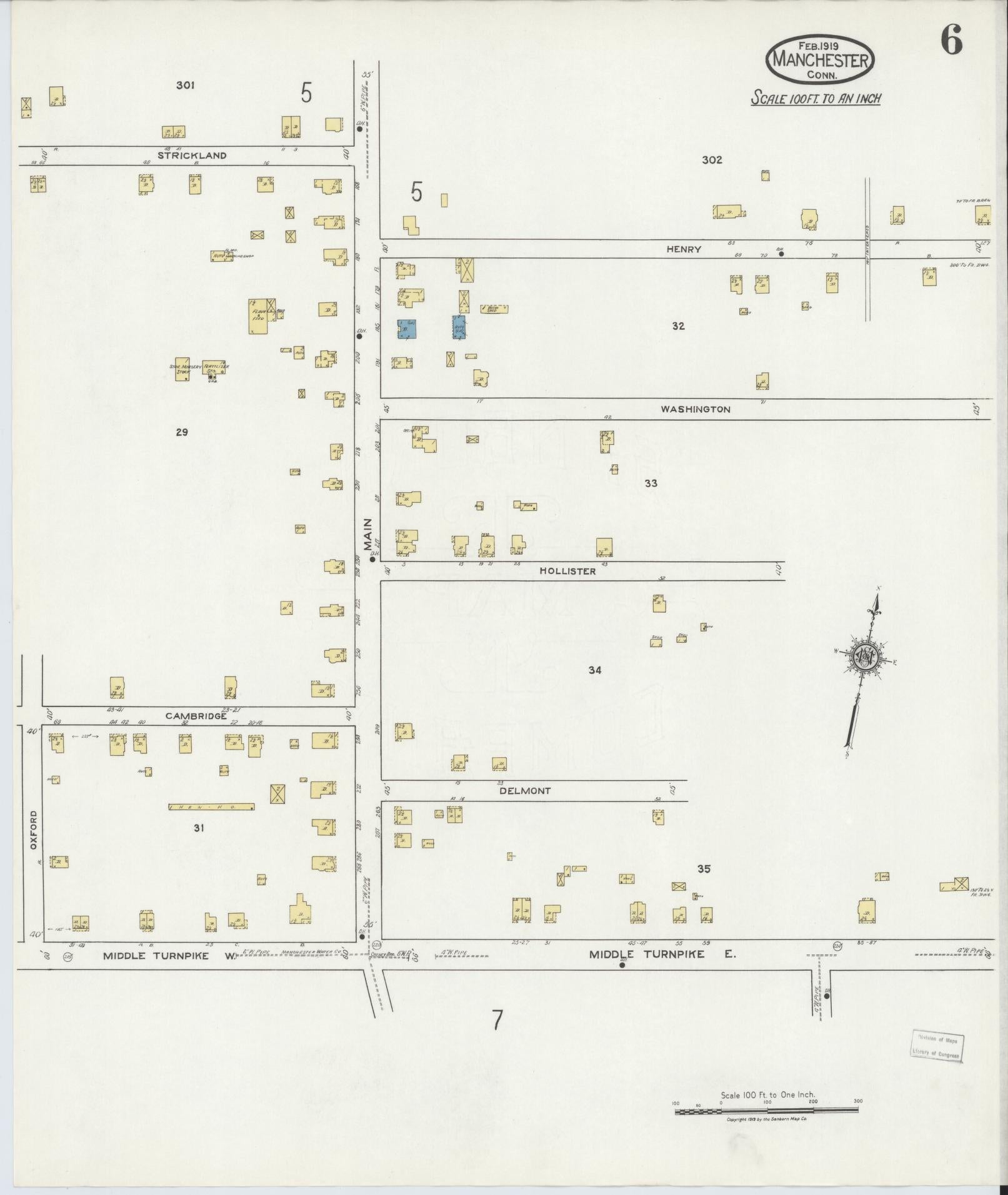 Sanborn Fire Insurance Map from Manchester, Hartford County, Connecticut (1919), Sheet #0006 - Complete Map Set gallery image, historic Sanborn map, vintage wall art, Connecticut Connecticut
