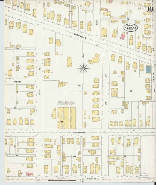 Sanborn Fire Insurance Map from Newark, Licking County, Ohio (1905), Sheet #0010 - Historic Sanborn Fire Insurance Map Print, vintage old map wall art, antique decor, genealogy gift, Ohio Ohio map