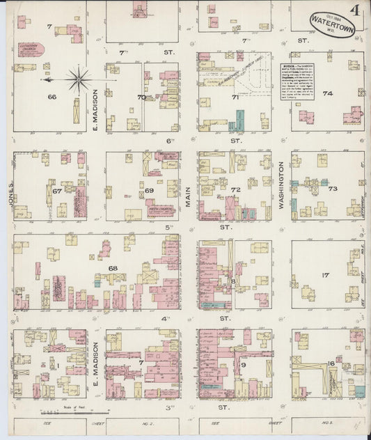 Sanborn Fire Insurance Map from Watertown, Jefferson County, Wisconsin (1884), Sheet #0004 - Historic Sanborn Fire Insurance Map Print, vintage old map wall art, antique decor, genealogy gift, Wisconsin Wisconsin map