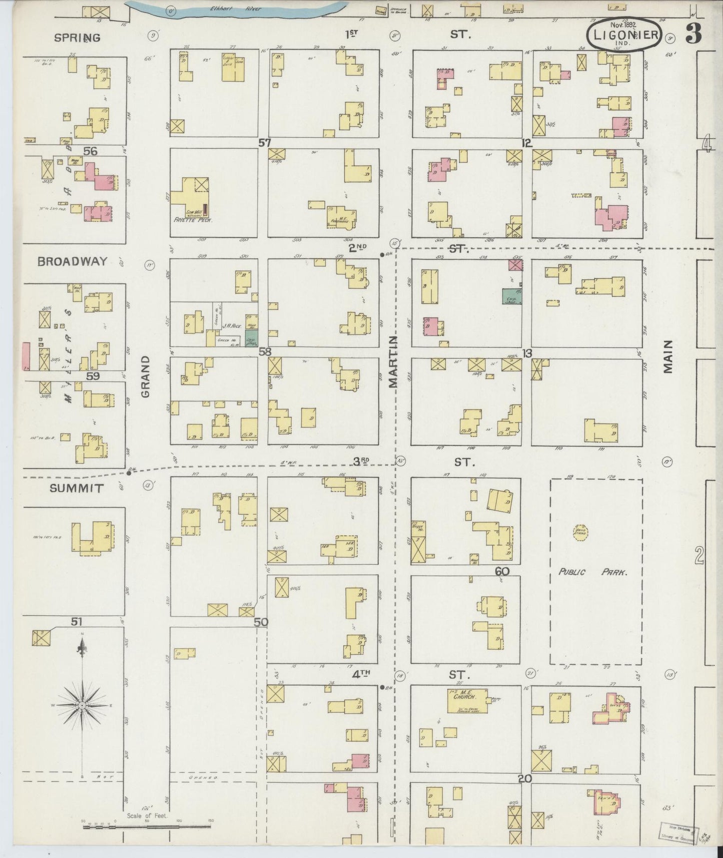 Sanborn Fire Insurance Map from Ligonier, Noble County, Indiana (1892), Sheet #0003 - Historic Sanborn Fire Insurance Map Print, vintage old map wall art, antique decor, genealogy gift, Indiana Indiana map