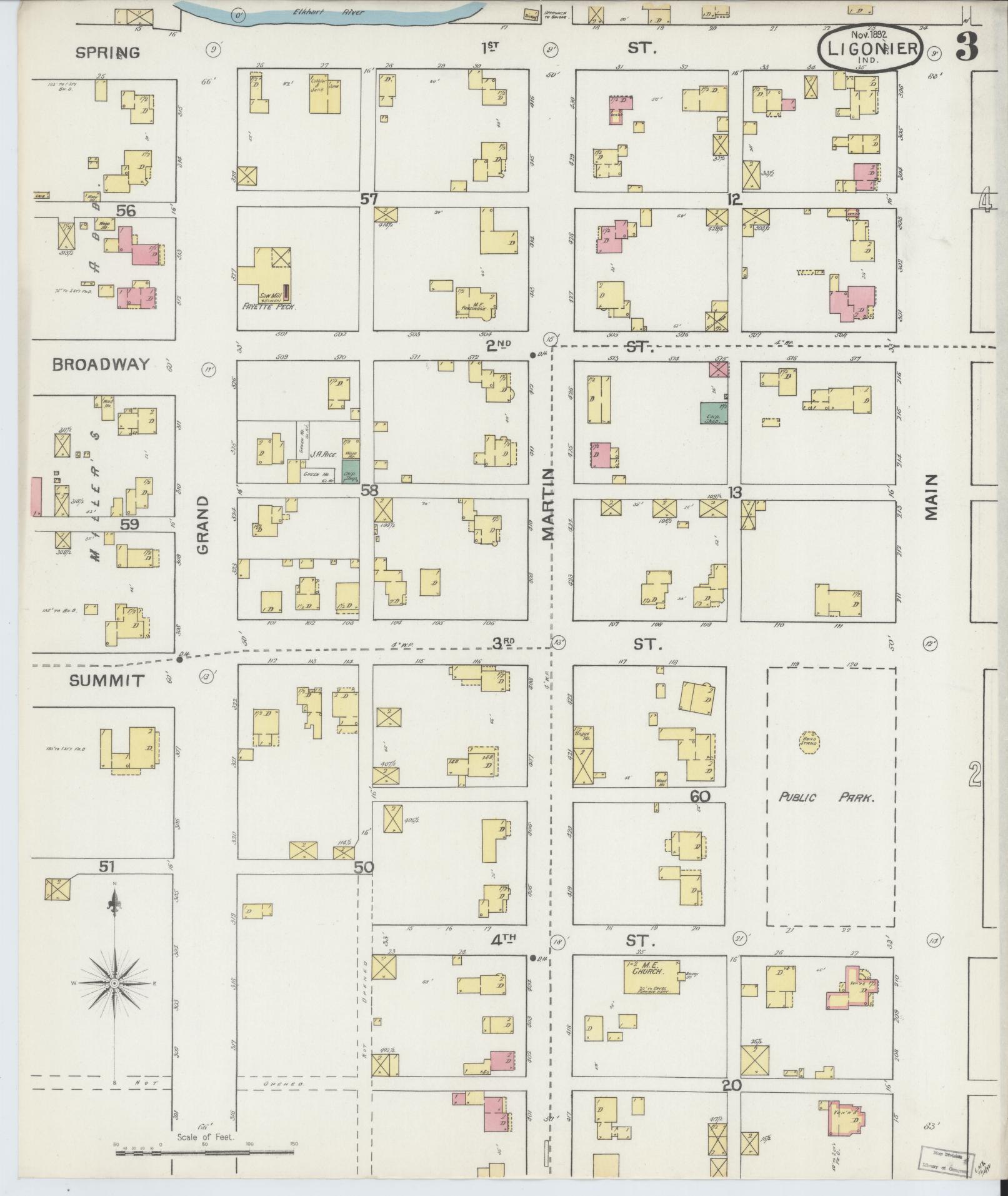 Sanborn Fire Insurance Map from Ligonier, Noble County, Indiana (1892), Sheet #0003 - Historic Sanborn Fire Insurance Map Print, vintage old map wall art, antique decor, genealogy gift, Indiana Indiana map