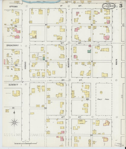 Sanborn Fire Insurance Map from Ligonier, Noble County, Indiana (1892), Sheet #0003 - Historic Sanborn Fire Insurance Map Print, vintage old map wall art, antique decor, genealogy gift, Indiana Indiana map