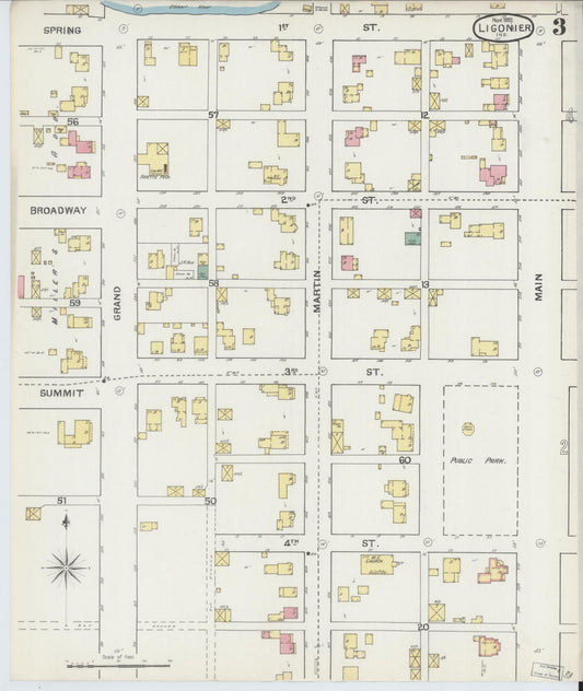 Sanborn Fire Insurance Map from Ligonier, Noble County, Indiana (1892), Sheet #0003 - Historic Sanborn Fire Insurance Map Print, vintage old map wall art, antique decor, genealogy gift, Indiana Indiana map