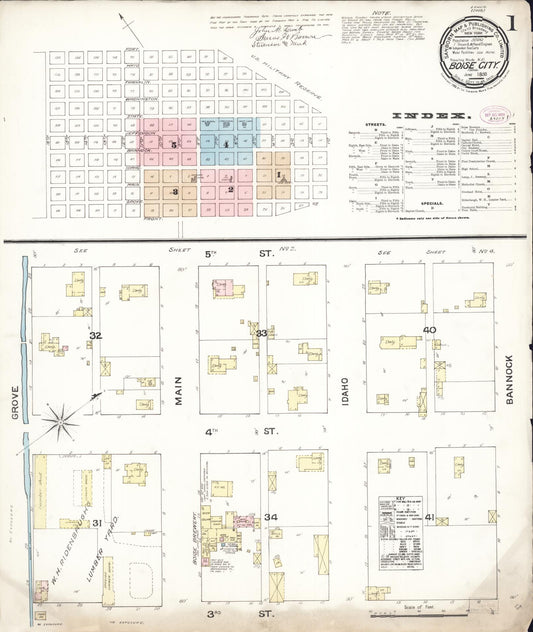 Sanborn Fire Insurance Map from Boise, Ada County, Idaho (1888), Sheet #0001 - Historic Sanborn Fire Insurance Map Print, vintage old map wall art, antique decor, genealogy gift, Idaho Idaho map