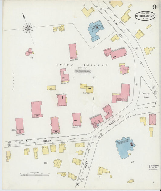 Sanborn Fire Insurance Map from Northampton, Hampshire County, Massachusetts (1895), Sheet #0009 - Historic Sanborn Fire Insurance Map Print, vintage old map wall art, antique decor, genealogy gift, Massachusetts Massachusetts map
